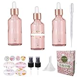 3Pcs 30ml Pipettenflasche Tropfflasche aus Braunglas Set - Dunkel kleine Glasgefäße als Apothekerflaschen Inklusive Hilfszubehör (Rosa)