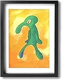 Bold and Brash Squidward Leinwand Bilder Schwarz Weiss Gerahmt Bilder, Lustige Thaddäus Gemälde Kunstdrucke auf Gelber Leinwand Wandbild Wanddekoration für Wohnzimmer -Gerahmt DIN A4