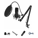 USB Streaming Podcast PC Mikrofon, Professionelles 192KHZ/24Bit Studio Nierenkondensator Mikrofon Kit mit Soundkarte Boom Arm Shock Mount Pop Filter, für Skype Youtuber Gaming