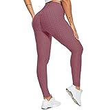 SotRong Damen Strukturierte Hohe Taille Sport Legging Fitness Laufhose Abnehmen Dünne Yogahosen Dunkelpink S