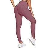 SotRong Damen Strukturierte Hohe Taille Sport Legging Fitness Laufhose Abnehmen Dünne Yogahosen Dunkelpink S