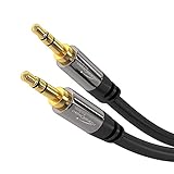 KabelDirekt – 1 m – Aux-Kabel & 3,5-mm-Klinkenkabel (Stereo-Audiokabel, nahezu unzerstörbares Metallgehäuse, für Smartphones/Tablets, Notebooks/Laptops, Autos, MP3-Player & andere Geräte, schwarz)