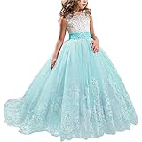 NNJXD Mädchen Spitze Tüll Gestickte Prinzessin Prom Ballkleid Formale Partei Lang Schwanz Kleider Größe (140) 8-9 Jahre 406 B