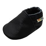 YALION Baby Weiche Leder Lauflernschuhe Junge Krabbelschuhe Mädchen Hausschuhe Lederpuschen Multi-Stile, 22-23 EU, Schw