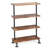 4 Tier Schwarz Standregal Retro Bücherregal Lagerregal Aktenregal Aus Eisen+Holz, Stabil Und Robust, Für Aufbewahrung Zu H