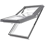 Kunststoff Dachfenster 55x98 cm - Günstig! Blitzversand! - Hoch-Schwingfenster SKYLIGHT PVC mit 2-fach Verglasung und Eindeckrahmen für Ziegel !!