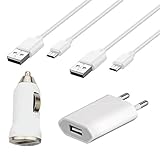 MOELECTRONIX 4in1 Micro USB 2.0 WEIß Kabel Kfz Stecker Ladegerät Adapter Set passend für Creev Mark V