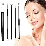 Mitesserentferner Komedonenquetscher Set, elloLife Blackhead Remover mit Box aus Edelstahl Akne Whiteheads Mitesser Entferner Kit für alle Hauttypen (Schwarz)