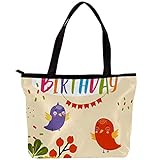 FuJae Damen Canvas Tote Bag Schulter Handtaschen Geburtstagskarte mit Vögeln Strandtasche Einkaufstasche für den täglichen Gebrauch auf der Arbeit,auf R