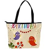 FuJae Damen Canvas Tote Bag Schulter Handtaschen Geburtstagskarte mit Vögeln Strandtasche Einkaufstasche für den täglichen Gebrauch auf der Arbeit,auf R