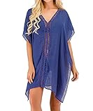 CARCOS Damen Sommer Spitze Crochet Tunika Strandkleider Strandponcho Strand Abdeckungs Badeanzug Bikini Cover Up