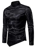 WHATLEES Herren Urban asymmetrisches Paisley Satin-Hemd, 02010201xblack, M