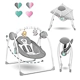 LIONELO Ruben Baby Wippe, Babyschaukel Elektrisch mit Liegefunktion, Baby Schaukel 0 bis 9 kg, Moskitonetz, 5 Schaukelgeschwindigkeiten, Kuscheltierbüg