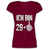 Geburtstagsgeschenk Geburtstag - Ich Bin 29 + Skelett Mittelfinger weiß - 3XL - Bordeauxrot - t-Shirt mittelfinger Skelett - XO1525 - Damen T-Shirt mit V