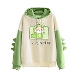 Pianshanzi Damen Kawaii Hoodie Kapuzenpullover Herbst Winter Warm Süßer Dinosaurier Pulli Outwear Langarm Sweatshirt Mädchen Pullover Bluse Top