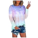 YUSHULINF Frauen Tie-Dye Sweatshirt Regenbogen Pullover Langarm Shirt Tinte Casual Lose Top