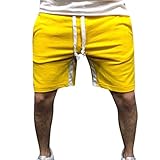 Sportshorts Laufshorts Herren Kurze Hose Xjp MäNner BeiläUfige Lose Sommer Patchwork Tunnelzug Sommerhosen Mit Tasche Kordelzug Sweatpants Schwimmhose Badehose (M, Gelb)