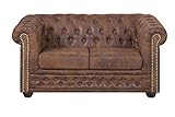 Küchen-Preisbombe Edles Chesterfield Sofa 2 Sitzer in Mikrofaser Vintage braun C