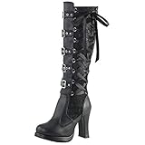 Dantazz Damen Overknees Stiefel Winterstiefel Kniehohe Stiefel mit Absatz Gothic Langschaft Stiefel Leder Hohe Stiefel Schlupfstiefel Mode Frauen Schnürstiefel Cosplay Damenschuhe (Schwarz, 36)