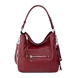 Pearl Angeli Leder Handtasche Damen Umhängetasche Aktentasche Henkeltasche Groß Tasche (Weinrot)