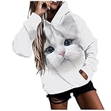 Damen Hoodies Grafik Tier Kapuzenpullover Casual Langarm Pullover Pullover Tops Pullover, Weiß, XX-Larg