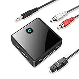 Isobel Bluetooth Transmitter Empfänger 2 in 1 Bluetooth Adapter Audio 5.0 Sender/Receiver Adapter Low Latency mit Optical Toslink RCA 3,5mm AUX Kabel für TV/PC/Laptop Stereoanlage Kopfhörer/ Dual Link