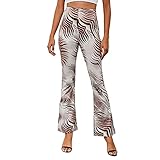 Damen Ausgestellte Hose mit Blumendruck, hohe Taille, Y2K Glocke, lange Hose, braun, S