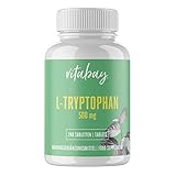 Vitabay L-Tryptophan 500 mg • 240 vegane Tabletten • Hochdosiert • Frei von Gentechnik • Ausschließlich rein pflanzliche Inhaltsstoffe • Made in Germany