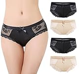 E-Laurels Damen Spitze Unterwäsche Birefs Soft Hipster Panties Comfort Bikini Panties 4-5 Pack, Style2-Schwarz/Hautfarben/Nude/Nude-4er Pack, M