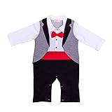 Piccolo Sole Baby-Jungen Smoking Strampler für Fest Taufe Hochzeit (schwarz-rot, 3-6M)