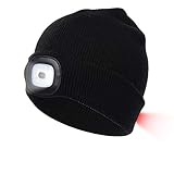 DPWELL Strickmütze mit Licht, Led Beanie-Mütze mit weißen (Vorne) & Roten (Hinten) LEDs (Mütze mit LED Licht)