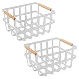 Tripopolis 2X Wire Food Organizer VorratsbehäLter Körbe mit Bambusgriffen für KüchenschräNke/Speisekammer - Obst, Nudeln,