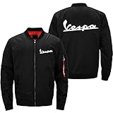 Herren Bomberjacke Piloten Jackets - Servizio Vespa Print Warm Winterjacke Stehkragen College Jacke Winddichte Jacke Übergangsjacke für Youth Teenag