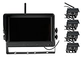 CARMATRIX AHD Funk Rückfahrsystem Digital für LKW Anhänger Wohnmobil mit Monitor 10V - 32V mit 4X Rückfahrkamera Quad-Videoaufzeichnung, DVR Videoaufnahmen, Mikrofon SD