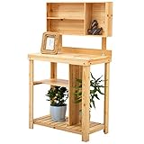 Outsunny Pflanztisch Gartenarbeitstisch für Garten Balkon und Terrasse, Gartentisch mit Ablage, Blumenregal Blumenständer aus Tannenholz, 80 x 43 x 136,5 cm, N