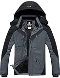 GEMYSE Herren wasserdichte Skijacke Winddichte Fleece Outdoor Winterjacke Regenjacke mit Kapuze (Schwarzgrau,2XL)