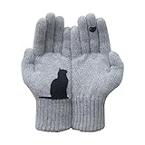 Niunu Damen Winterhandschuhe Handschuhe mit Katze und Fisch Motiv,Frauen Herbst Winter Strick Gloves Radfahren für Women Fingerhandschuhe Sport Warm Winddicht Handschuhe für Sk