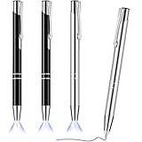 4 Stücke Beleuchteter Spitze Stift Kugelschreiber mit Licht Taschenlampe LED Lichtstift LED Taschenlampe Leuchtstift zum Schreiben im Dunkeln (Schwarz und Silber)