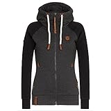 Berax Jacke Damen Sweatjacke Hoodie Sweatshirt Oberteile Damen Pullover Kapuzenpullover Pulli mit Reissverschluss,Schwarz 2X-Larg