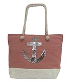 Unbekannt Umhänge- Strand- Tasche Shopper Pailletten-Mortiv (Nr.93 - Nr.98) (Rosa - Anker)