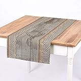 SCHÖNER LEBEN. Tischläufer Holz Latten Hirschkopf Natur braun 40x160