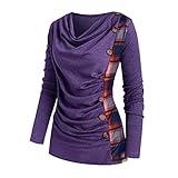 Damen Langarm Lose Bluse Bedrucktes Sweatshirt LäSsiges LangäRmliges Drucken Oberteile T-Shirt Gedruckte Casual Sweatshirt Loose Farbblock Kordelzug Saum Strick