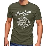 MoonWorks Herren T-Shirt Bus Retro Abenteuer Adventures Ahead Army M