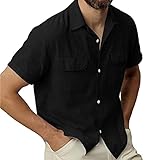 Briskorry Herren Hemd Kurzarm Leinenshirt Freizeithemd Businesshemd Sommer Casual Baumwolle Leicht Slim Fit Shirt H