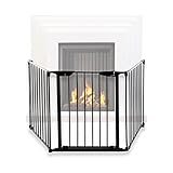 FEUERSTALL Kaminschutzgitter mit Tür - hitzeresistentes Absperrgitter aus Stahl - Treppenschutzgitter für Baby, Hund & Co. - Inkl. Aufbewahrung