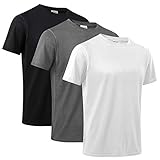 MeetHoo Sportshirt Herren,Laufshirt Kurzarm Funktionsshirt Atmungsaktiv Schnelltrocknendes T Shirt Trainingsshirt Running Gym für Männer,Schwarz+Weiß+Grau,XL