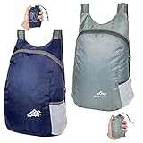 Feibmir 2 Ultraleichte faltbare Rucksäcke,Wasserabweisende Wander-Tagesrucksäcke,Packbare Rucksäcke für Herren Damen Kinder Reisen Outdoor Camping Klettern Radfahren Wandern (Marine+Grau)