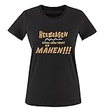 Comedy Shirts - Herzrasen kann Man Nicht mähen!!! - Damen T-Shirt - Schwarz/Hellbraun-Beige Gr. XS