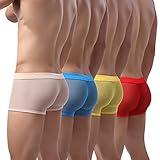 Laxier 4er-Pack Herren Boxer Shorts Weiche Unterhosen Durchsichtige Boxershorts Sexy Unterwäsche Trunk für Männer (RD-BU-YW-SK, XXL, xx_l)