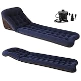 CCHHL Aufblasbare Matratze,Einstellbare Aufblasmatratze,Camping Luftmatratze,Selbstaufblasbar,Beflockungsmöbel,Am Besten Für Gäste, Reisen, Urlaub,Dark Blue,with air Pump
